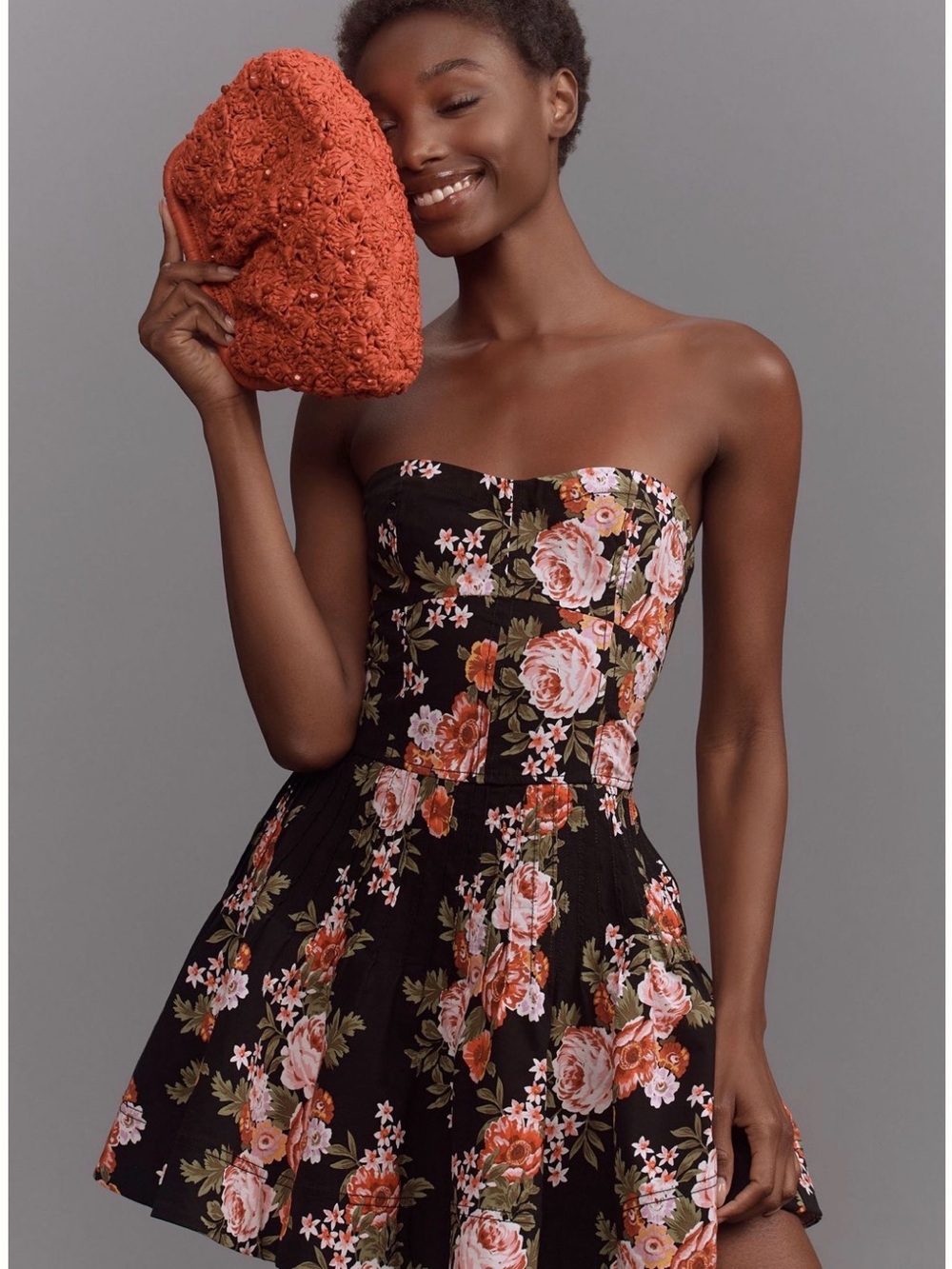 Anthropologie Maeve Black Dress with Floral Trim